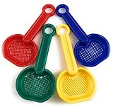 Matty's Toy Stop 7.5' Plastic Sand Sifter Shovels for Kids (Red, Blue, Green & Yellow) Complete Gift Set Party Bundle - 4 Pack