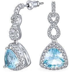Lamparas Colgantes Araña Romantic Bridal Declaración Infinito 5 CT AAA CZ Azul Simulado Aguamarina Halo Lágrima Colgante Lámpara De Araña Pendientes Para Mujer Dama De Honor Plateado