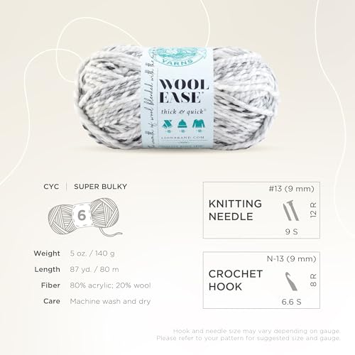 Image of Lion Brand Yarn Wool-Ease Thick & Quick Bulky Yarn, Marble | Super Bulky Wool Acrylic Blend Fiber for Soft Hats, Sweaters, Chunky Blankets, Yarn for Crochet, Knitting, Crafts, Weaving