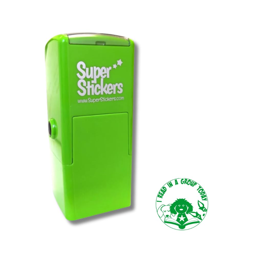 Superstickers Teacher Stamp - I Read in a Group Today Dogs Design - Green Ink - Self Inking Education Stamper for Marking - 23 x 23mm