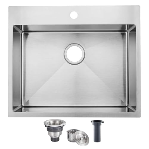 Image of SHACO 18x18 Inch Drop In Bar Sink,18 Inch Small Kitchen Sink,Stainless Steel 16 Gauge Single Bowl Outdoor Laundry Prep RV Sink with Strainer Drain, Brushed Nickel