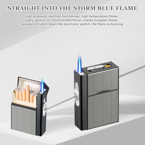 Vegena Sigarettenetui met aansteker, stormaansteker, winddicht, jetaansteker, gasaansteker, sigarettenetui met oplaadbare USB, stormaansteker, gas, navulbaar, kan 20 sigaretten bevatten - Afbeelding 5