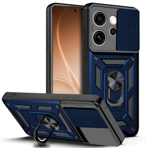 Image of AESTMO Tough Armor Oppo Reno 15 Pro 5G Bumper Back Case Cover | Ring Holder & Sliding Camera Shield Cover | 360 Degree Protection Back Case Cover for Oppo Reno 15 Pro 5G (Blue)