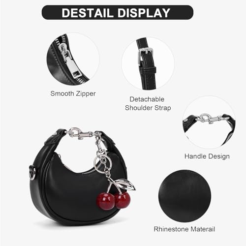 Image of JQWSVE Small Top Handle Bags for Women Mini Purses Cute Ladies Handbags Crescent Mini Crossbody Bags with Cherry