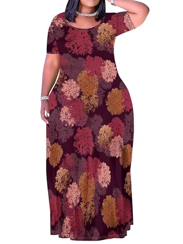 Image of PinkPatty Women's Plus Size Maxi Dresses Short Sleeve Sundress Summer T-Shirt Beach Long Dress with Pockets