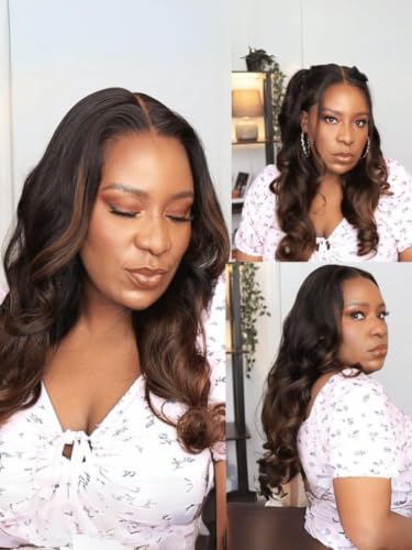 Image of Beauty Forever Bye Bye Knots Wig 7x5 Glueless Lace Black to Chestnut Brown Ombre Loose Wave Wig with Bleached Knots Put on and Go Pre Plucked Pre Cut HD Lace Wig for Women 150% Density 14 Inch