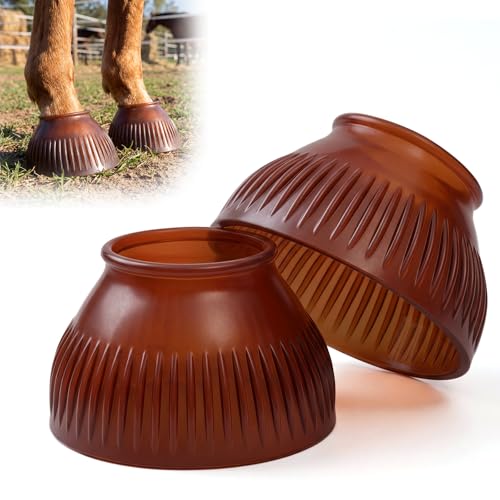 Abbylike Horse Bell Boots 1 Pair Horse Overreach Ballistic Rubber Bell Boots Care for Turnout No Rub Design Protect Against Hoof Impact Trauma (Brown L)