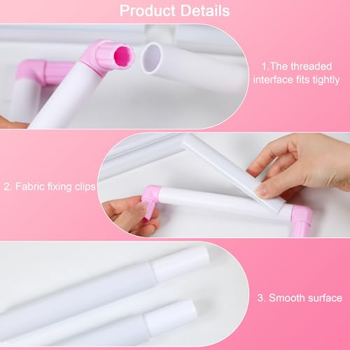Image of Square Embroidery Cross Stitch Frame Hoops, 8'' + 11'' + 17'' Cross Stitch Scroll Frames, Rectangular Embroidery Snap Frames DIY Sewing Tool for Quilting, Needlepoint, Silk-Painting (Pink)