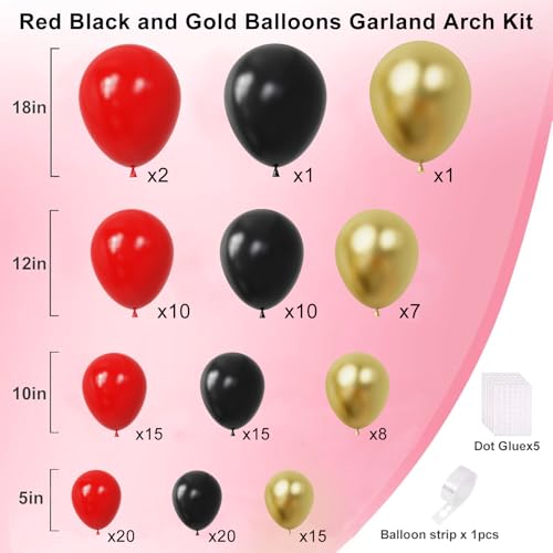 Image of Red Black and Gold Balloons Garland Arch Kit, Black Gold Red Balloons for Casino Theme Party Decorations, New Year, Birthday Party Decoration