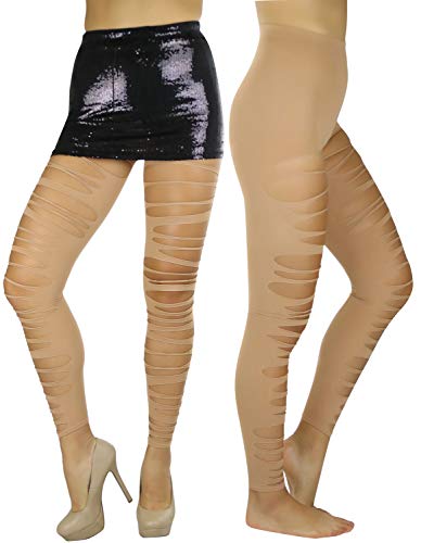 Image of ToBeInStyle Women's Slashed Ripped Shredded Distressed Hosiery Tights Leggings Music Festival