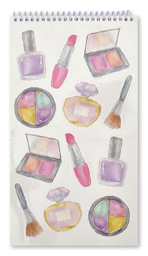 Image of iscream Fold and Send Girls Stationery Card Pad with Seals - Makeup Counter | 40 Pack, Pretty Print, Spiral Bound, Large 10.5 inch x 5.75 inch Cards, Coordinating Sticker Sheets, Fold and Send, Summer Camp Ready