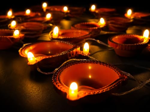 Image of MoonlitDreams Electric Diya Lights, 10 LED Traditional Diya String Light for Diwali Decoration, Home Decor, Mandir & Pooja, Festive Decorative Lighting, Brown