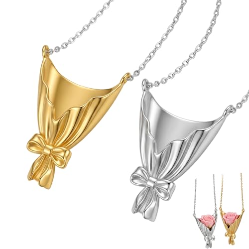 Nouysoc 2 PCS Flower Holder Necklace Set Wearable Flower Vase Necklace for Small Bouquetsin Gold and Silver for Hands-Free Floral Display