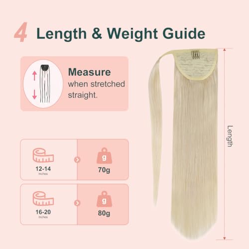 Image of Easyouth 18 Inch Ponytail Hair Extensions Blonde, Wrap Around Ponytail Extension White Blonde, 80G Human Hair Pony Tail Extension, for Short Hair