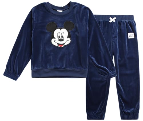 Disney Boys' Velour Jog Set - 2 Piece Mickey Mouse, Winnie the Pooh Pants Set - Sweatshirt, Sweatpants for Little Boys (2T-7), Size 4, Navy Mickey