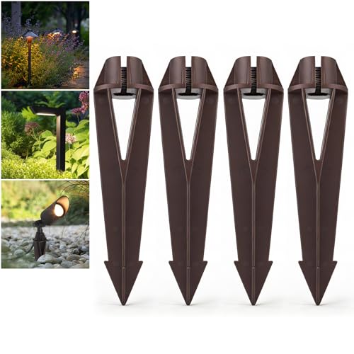 4 Pack Landscape Light Stakes 1/2 NPT Thread ABS Ground Stakes Outdoor Light Spikes with Side Wire Way Garden Yard Replacement Stake for Low Voltage Spotlights Path Lights Flood Lights
