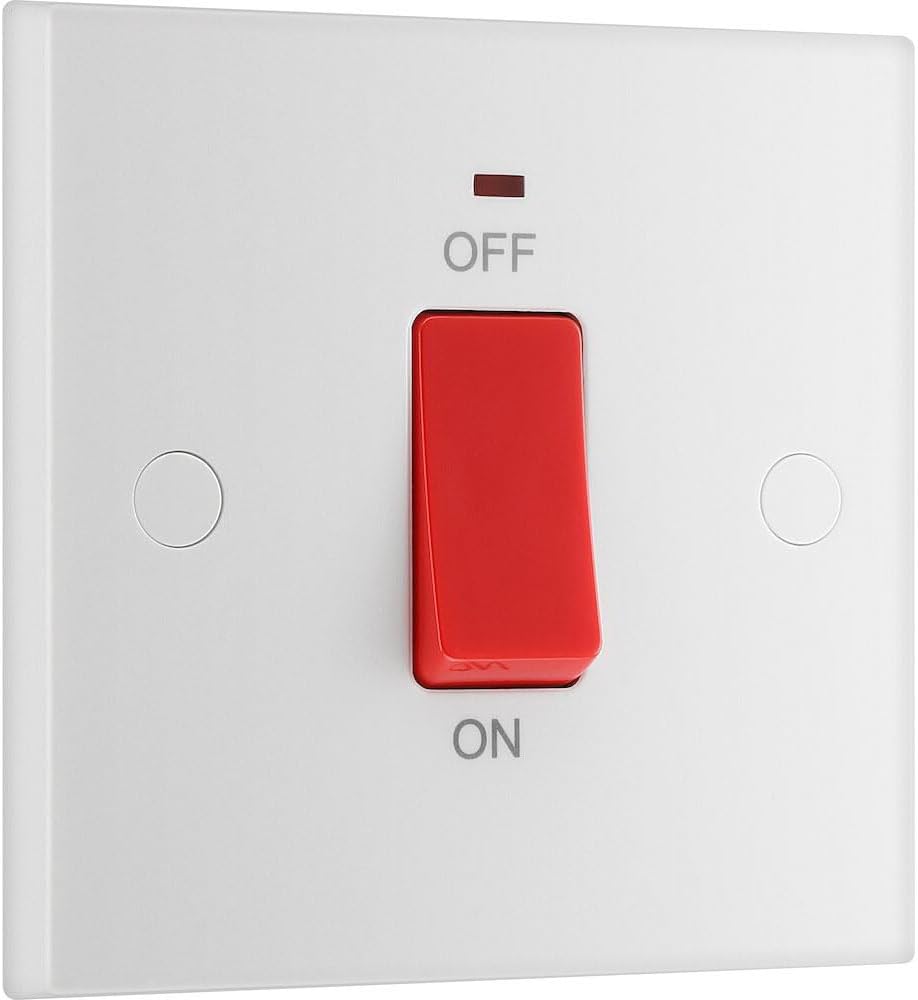 BG Electrical Cooker Control Switch Unit with LED Power Indicator, Single Plate, Double Pole, Square Edge, Nexus 900 Series, White Moulded, 45A, 974