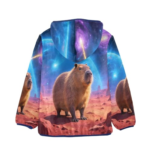 Capybara Standing on Mars Landscape Toddler Fleece Jacket Girl Boys Hooded Fleece Jacket Coat2