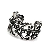 [silver KYASYA]ステンレス シルバー フローラル 浮き彫り 唐草模様 アラベスク 片耳用 シンプル UNISEX 耳飾り ノンホール イヤーカフ フェイクピアス イヤークリップ ピアス イヤリング(Iタイプ)