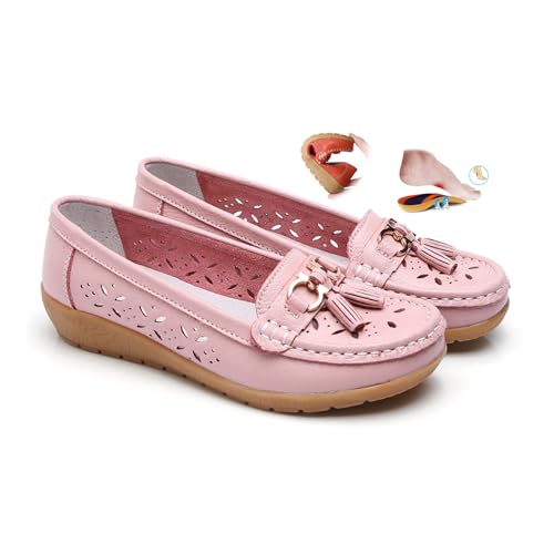 ZPLMIDE Mocasines ortopédicos para mujer de cuero transpirable, mocasines de verano para conducir, cómodos zapatos de piel para el trabajo, caminar, mocasín