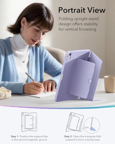 Image of ESR for iPad Air 11 Inch Case M4 /M3 /M2 (2026 /2025 /2024), iPad Air 5th /4th Gen (2022 /2020), Vertical Stand Cover, Multi Stand Angles, Ultra-Stable Case with Pencil Holder, Flip Series, Purple