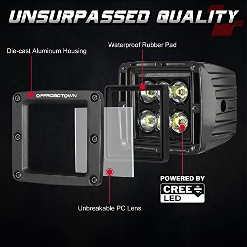 OFFROADTOWN LED Cubes, 3inch 120W CREE LED Pods Driving Lights Cubes Ditch Light Off Road Lights Spot Reverse Light for Truck Pickup UTV ATV SUV Boat 4x4 Car