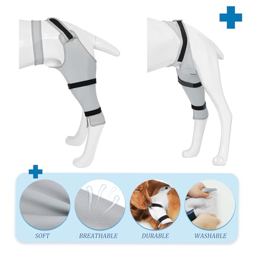 Image of Dog Sleeve for Rear Legs to Stop Licking, Upgraded Recovery Sleeve for Hind Back Leg Wounds,TPLO, ACL Surgery, Light Comfortable Cone Alternative,Right,S,Black-Gray