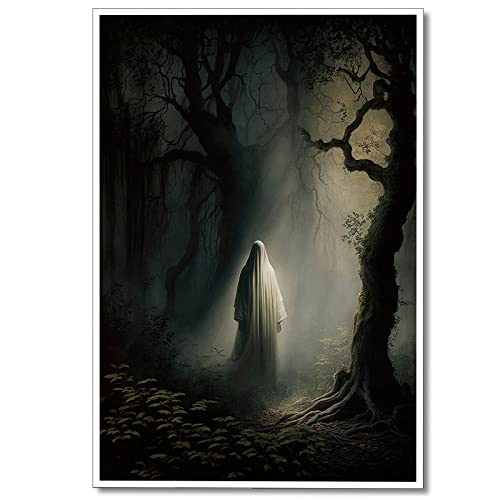 Yanmeiart Vintage Ghost In The Forest By Moonlight Poster Nostalgia Halloween Canvas Wall Art Spooky Horror Print Painting Retro Ghost Dark Academia Room Wall Decor Picture For Bedroom 16X24In Unframed #TOP1