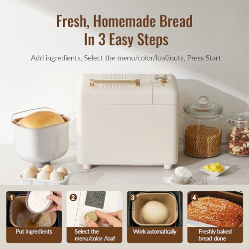Neretva Bread Machine, 2.2LB 15-in-1 Bread Maker, Dual Heater Breadmaker Machine with Auto Nut Dispenser & Nonstick Ceramic Pan, Bread Maker Machine for Gluten Free, Dough Maker, Sourdough, Yogurt image 5