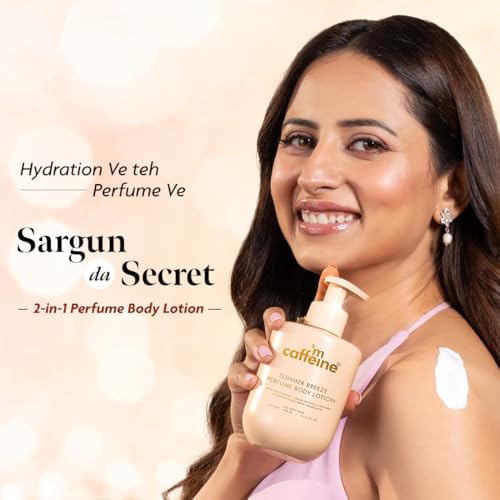 Image of mCaffeine Summer Breeze Perfume Body Lotion 300ml| Niacinamide, Cocoa & Shea Butter For Deep Moisturization | Lightweight, Non-Sticky & Daily Use | Aqua-Fresh Beachy Fragrance | Summer Body Cream for Dry Skin