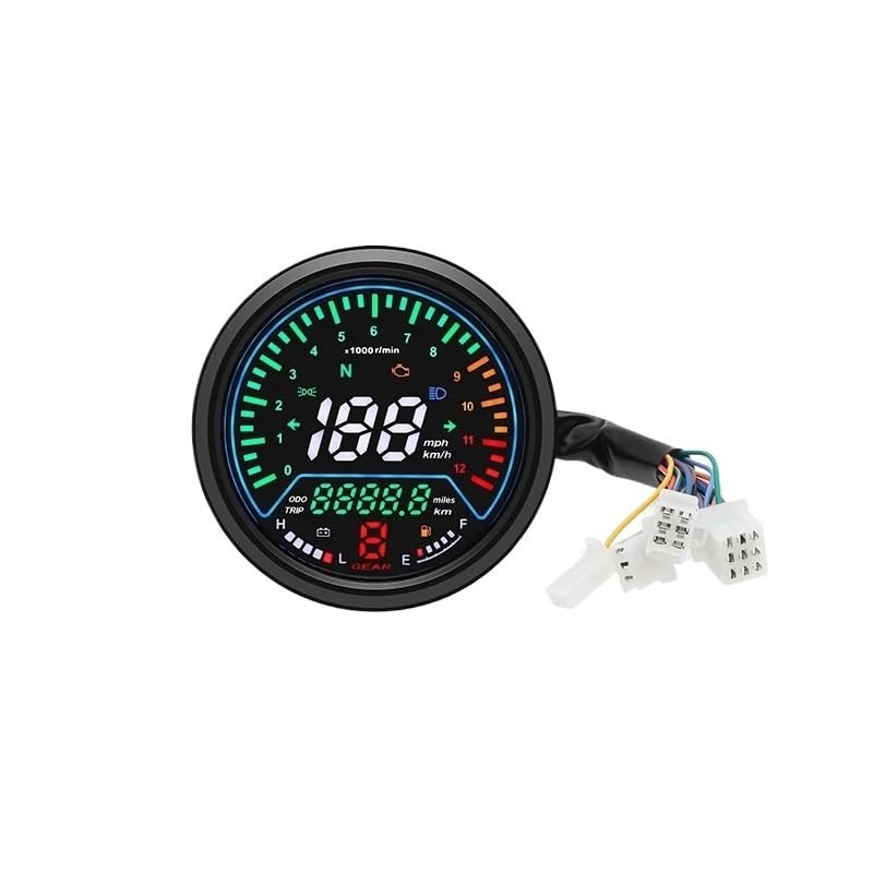 Tachymètre moto RPM 12V rond avec jauge de carburant et alarme de tension