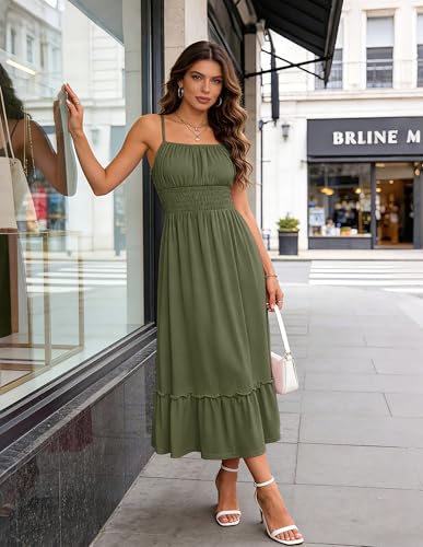 Image of GRACE KARIN Women's Summer Maxi Dress 2026,Smocked Ruched Bust Sundress with Adjustable Straps & Pockets-Beach Vacation Dress