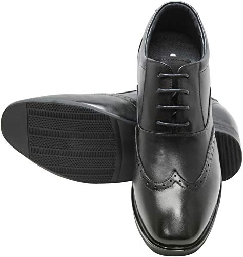 CALTO Men's Invisible Height Increasing Elevator Shoes - Black Leather Lace-up Brogue Wing-tip Oxfords - 3.2 Inches Taller - G51123 - Size 8 D(M) US4