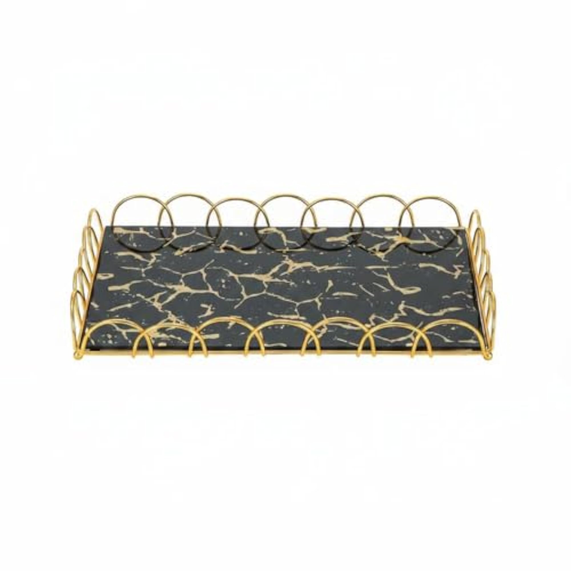 Arched Design Decorative Tray Set, Black Marble