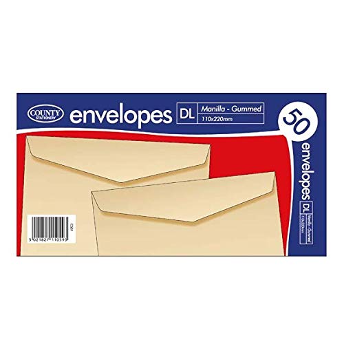 Image of County Stationery DL Manilla Gummed Envelopes (Pack of 1000) C501