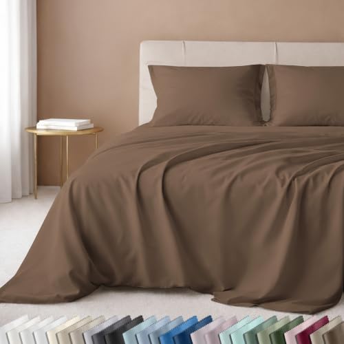 Image of California Design Den Cal King Sheet Set Cotton - Luxury 600 Thread Count Sateen, 100% Cotton Sheets California King, Deep Pockets, Soft and Durable Bedding - Mocha