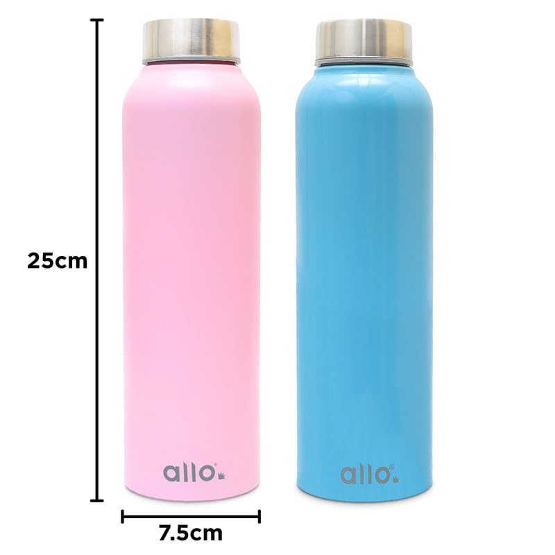 Image of Allo Stainless Steel Water Bottle For Adults, Kids 1 Litre Water Bottles For School, Office, Sports, Gym 1L Water Bottle For Men And Women, Pack Of 2| Leak Proof, Bpa Free, Pink & True Blue
