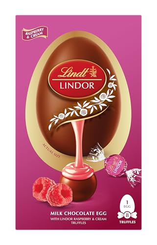Lindt Lindor Raspberry and Cream Chocolate Easter Egg 260g – Chocolate Truffles with Raspberry and Cream Filling – Spring Easter Chocolate Treat – Easter, gift