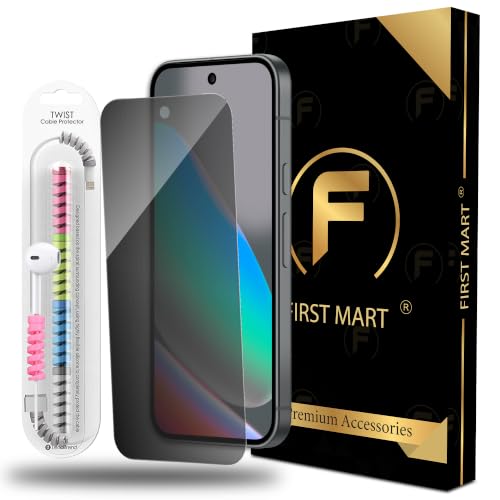 Image of FIRST MART Borderless Privacy Tempered Glass for Google Pixel 10 & Pixel 10 Pro with Cable Protector | Anti-Spy Edge-to-Edge Screen Guard, Case-Friendly | Pack of 1