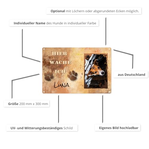 Hundeschild personalisiert – 30×20 cm – mit Foto & Wunschtext/Name – hochwertiger Druck, wetterfest & UV-beständig – Haustür, Zaun, Garten – individuelles Hunde-Schild für Endkunden