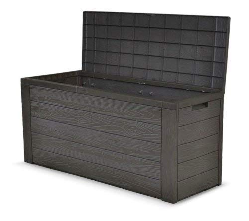 dynamic24 Auflagenbox Holz Optik Gartenbox Gartentruhe Auflagen Kissenbox Gartentruhe