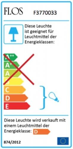 Energy efficiency label for Flos Luminator lamp, showing a rating of D.
