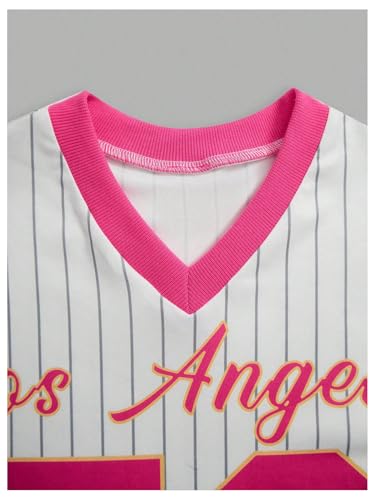 Girl's Graphic Striped Jersey Shirts V Neck Short Sleeve Sports T Shirt Tops Streetwear4