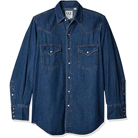 ELY CATTLEMAN Men's Long Sleeve Denim Western Shirt, Blue, Tall XLT Cover