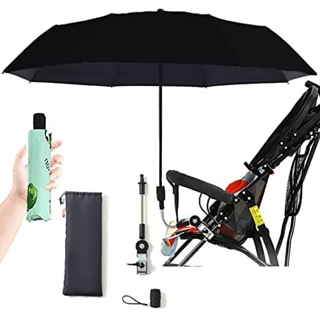 Uniwersalny parasol do wózka dziecięcego 95 cm Osłony przeciwsłoneczne z powłoką UV chroniącą przed promieniowaniem UV 50+, z rączką parasolki, do wózka i spacerówki (Color : Black, Size : 95cm)