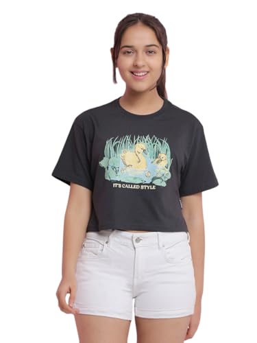 Image of Li'l Tomatoes Girls Crop T-Shirt | 100% Cotton | Graphic Printed Summer Top | Soft & Breathable Casual Wear | 7-16 Years