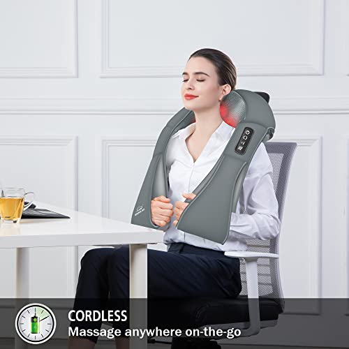 Snailax Cordless Neck Massager, Shiatsu Back Shoulder Massager with Heat, Portable Rechargeable Massagers for Neck and Back Pain Relief, Electric Massager Pillow, Gift for Women,Men(Grey) - Thumbnail 5
