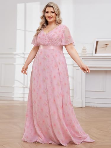 Image of Ever-Pretty Women's Chiffon Formal Evening Dresses for Curvy Women V-Neck Plus Size Floor Length Bridesmaid Dress