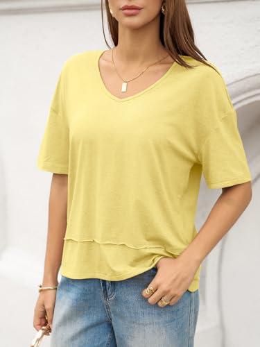 Image of UNCLECAT Womens V Neck T Shirts Summer Trendy Loose Fit Casual Tops Tees