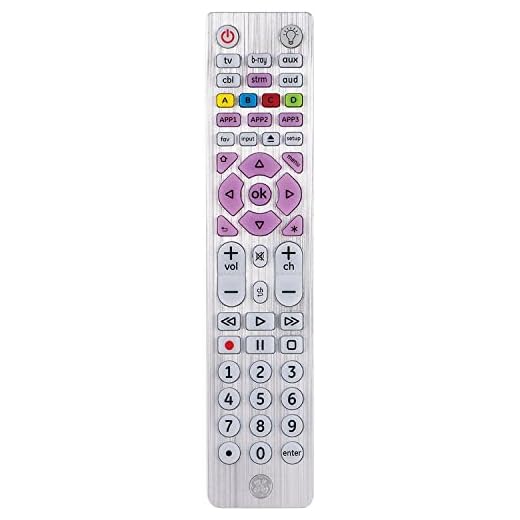 GE Backlit Universal Remote Control for Samsung, Vizio, Lg, Sony, Sharp, Roku, Apple TV, Smart TVs, Streaming Players, Blu-Ray, DVD, Master Volume Control, 6-Device, Silver, 37038